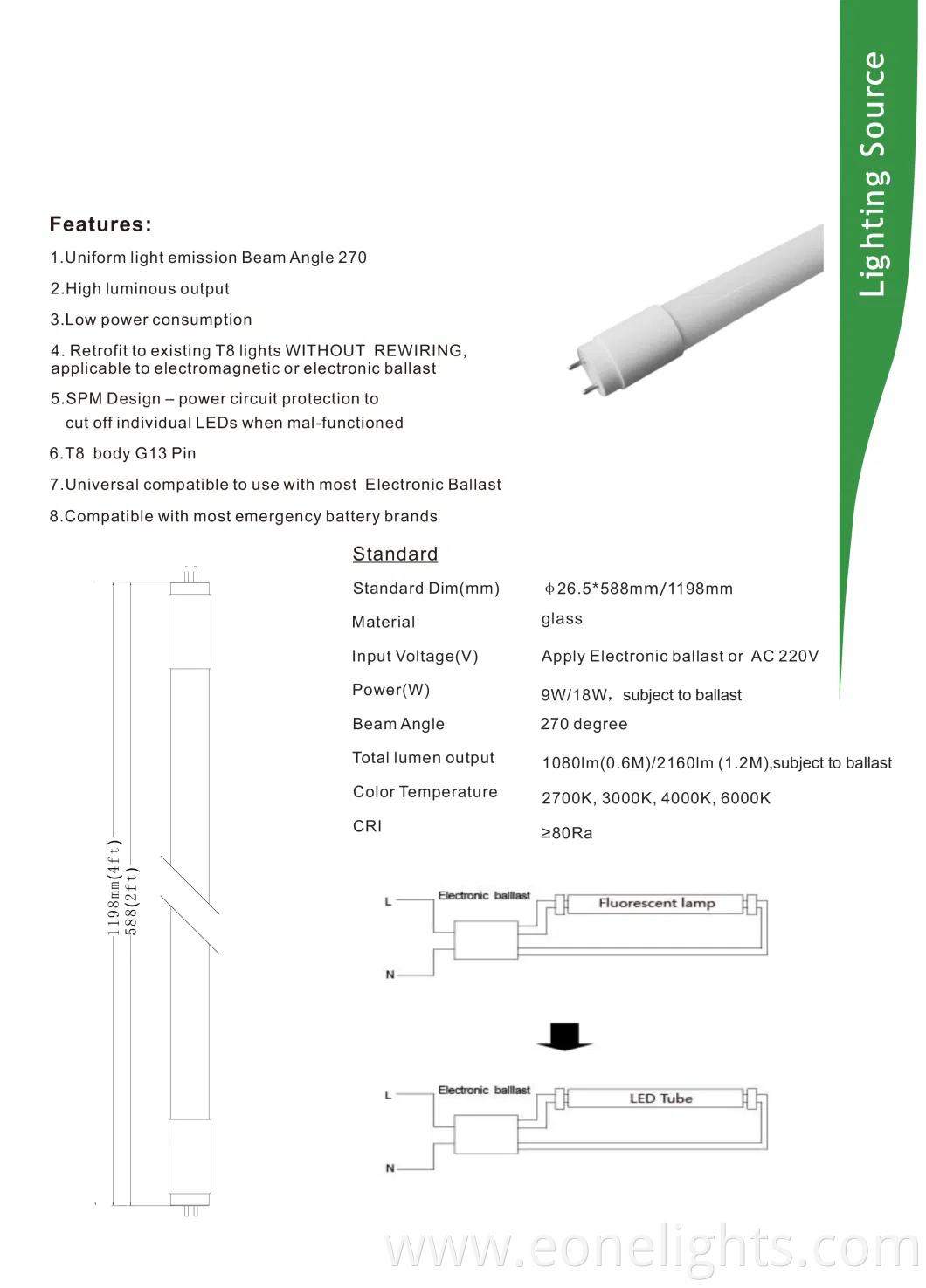 Full Glass LED T8 58W 1500mm Glass+Plastics Material Tube Light